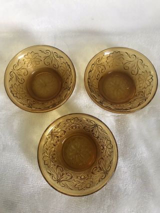 (3) Vintage Anchor Hocking Amber Sandwich Glass Berry Bowls