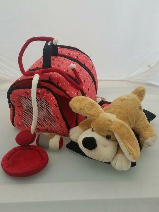 Fao Schwarz Toy Dog Carrier And Dog Travel Small Animal Plush 13 " Zippered Red