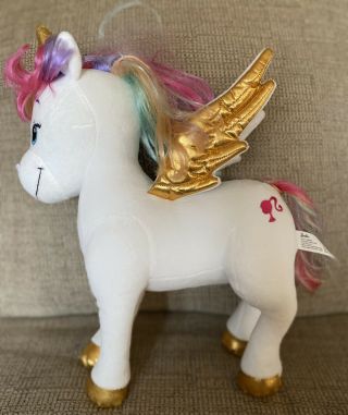 2019 Barbie Dreamtopia Rainbow Unicorn Pegasus 15 " Plush Stuffed Animal W/ Gold