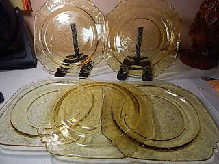 Federal Glass Madrid Amber Luncheon Plates Set Of 5