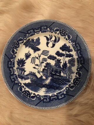 Vintage Homer Laughlin Blue Willow Dinner Plate Blue & White Ironstone 9 " Usa
