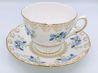 Vintage Colclough Blue Daisies Bone China Tea Cup & Saucer.  Made In England