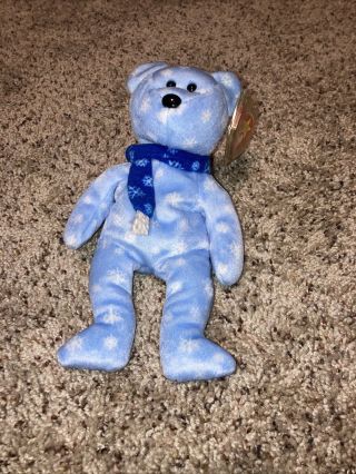 Ty Beanie Baby Holiday Teddy 1999 Christmas Blue Snowflakes Bear W/tag