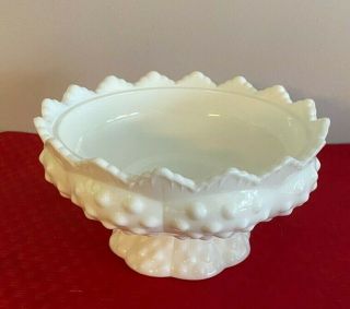 Vintage Fenton White Milk Glass Hobnail Pedestal Candy Dish
