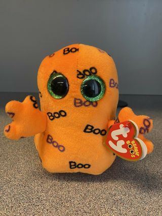 Ty Ghoulie Ghost 6 " Beanie Boos Tag Orange Ghoul Ghost Boo Halloween