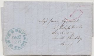 1850 Wethersfield Ct Stampless Letter To Student At Mt.  Holyoke Female Seminary