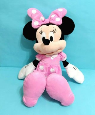 Big Disney Minnie Mouse Plush Stuffed Animal Toy 21 " Pink Dress W/ Polka Dots