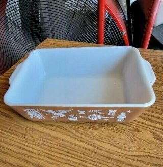 Vintage Pyrex Early American 1.  5 Quart Casserole Brown & White 503