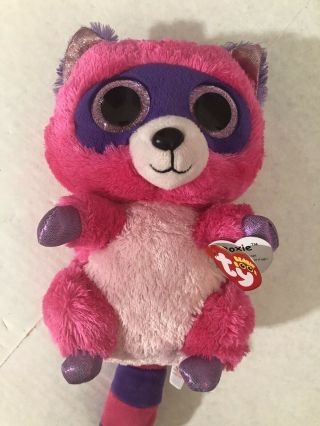 Ty Beanie Boos Roxie The Raccoon Medium 9.  25 ".  With Tags Purple And Pink￼
