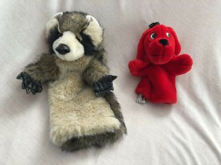 Folkmanis Raccoon Stage Plush Hand Puppet 14.  5 ",  Clifford The Red Dog Puppet 8 "