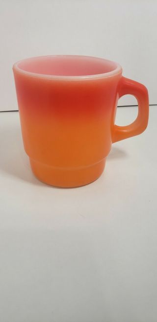 Vintage Fire King Anchor Hocking Orange Red Ombre Coffee Mug Stackable