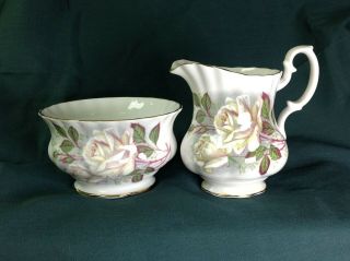 Vintage Royal Albert White Roses Creamer And Sugar Bowl