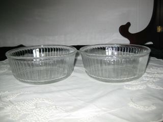 2 Vtg Pyrex Ovenware 1/2 Qt 6 " Souffle Ribbed Glass Cake Pan Baking Dishes Exc