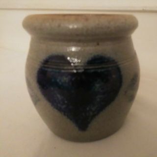 Vintage Rowe Pottery Blue Heart Jar - Crock Salt Glaze