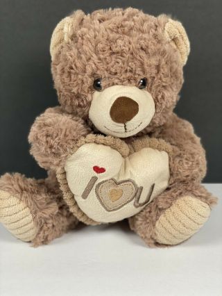 Linzy Teddy Bear Plush Stuffed Animal Holding I Love You Heart Brown 10”
