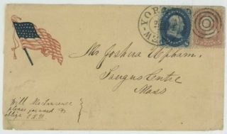 Mr Fancy Cancel 63,  65 Civil War Patriotic Nyc Carrier Rate To Sangus Cntr Ma Dpo