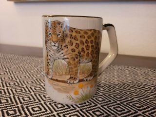 Vtg Otagiri? Japan Speckled Stoneware Coffee Mug Leopard Cheetah Africa Safari