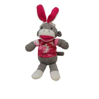 Dan Dee 12 " Sock Monkey Easter Bunny Rabbit Plush Stuffed Pink Camo,  2015
