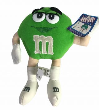 M&m Green 9 " Girl Soft Plush Doll 2003 Nanco Plastic Eyes W/ Eye Lashes