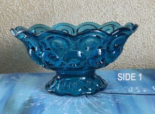 Vintage Le Smith Moon & Stars Colonial Blue Footed Glass Compote Candy Bowl Bb20