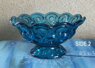 Vintage LE Smith Moon & Stars Colonial Blue Footed Glass Compote Candy Bowl BB20 2