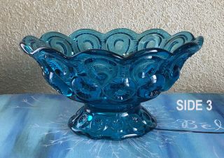 Vintage LE Smith Moon & Stars Colonial Blue Footed Glass Compote Candy Bowl BB20 3