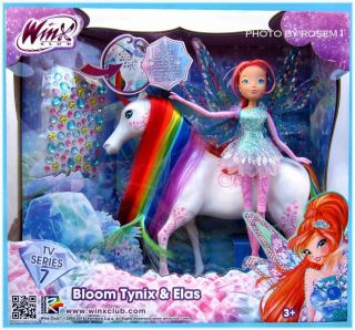 Winx Club Doll Bloom Tyrix 11” & Elas Unicorn Horse Figures With Jewels Tv Ser