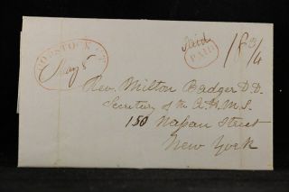 Connecticut: Woodstock 1845 Stampless Cover,  Crude Red Oval & Paid,  Windham Co