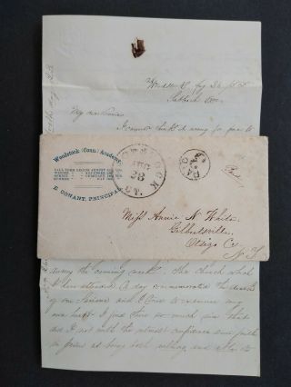 Connecticut: Woodstock 1855 Stampless Academy Advertising Cover,  Letter