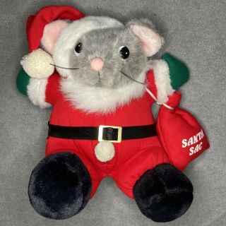Jc Penny Chr Santa Mouse Plush Stuffed Animal Santa Holding Sac For Gifts