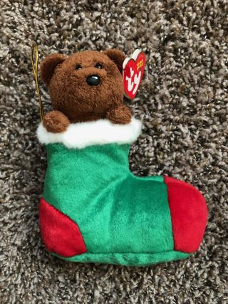 Ty Beanie Baby - Stockings The Bear In Stocking (6.  5 Inch) - Mwmt 