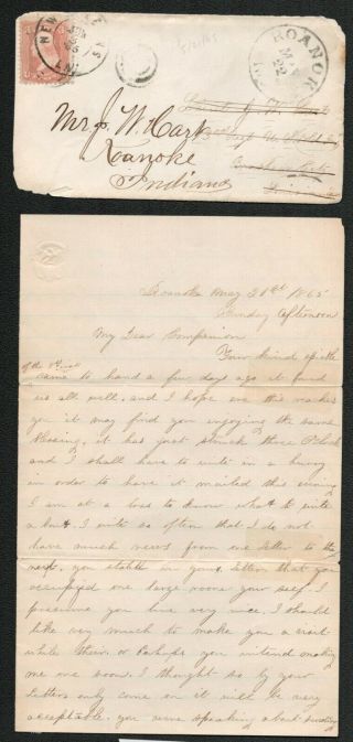 Roanoke Indiana (2) Civil War Covers W/ Letters To Lt.  93rd Us Colored Regiment