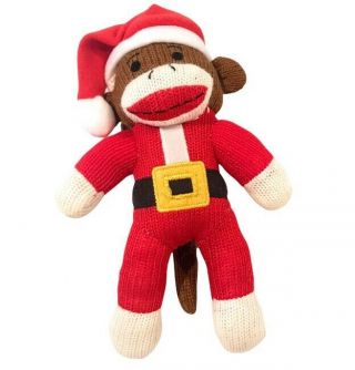 Dan Dee Plush Sock Monkey - 9 " Santa Hat Christmas Holiday Toy Stuffed Animal
