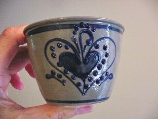 Bbp Beaumont Brothers Pottery Small 2.  5 " Stoneware Crock Salt Glaze Heart 1992