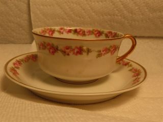 Vintage Pink Rose M.  Redon Pl Limoges France Porcelain China Cup & Saucer Set