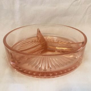 Pink Depression Glass Candy Nut Divided Starburst Dish 6 1/2 " Dia - 1 " Deep