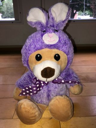 Dan Dee Teddy Bear In Purple Bunny Costume 12 " Soft Plush