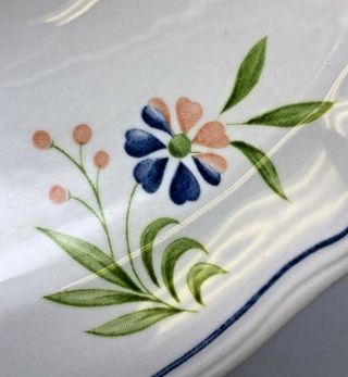 Pretty Blue & Pink Floral Country French Ironstone Serving Bowl 9 1/4 " Yay