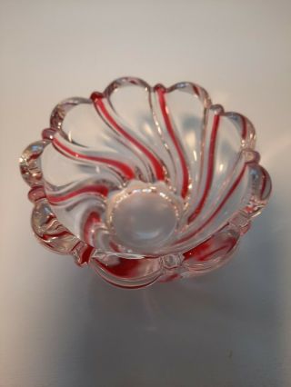 Mikasa Peppermint Red Swirl Crystal Glass Candy Dish Christmas