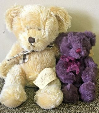 Set Of 2 Russ Bears From Past 4936 & 4641 Honey Gold & Purple Plush Stuffed