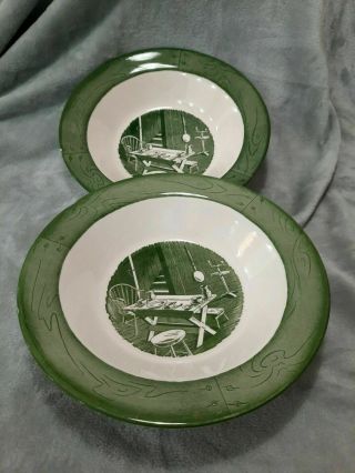 Vintage Royal China Colonial Homestead Green Large Serving Bowl 10 "