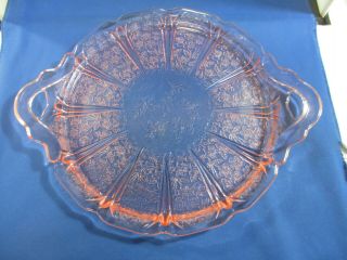 Jeannette Cherry Blossom Pink Depression Glass Cake Plate W/handles