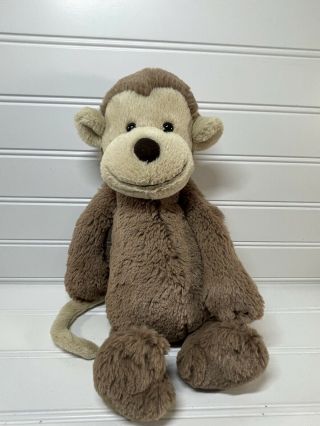 Jellycat Bashful Monkey Brown Tan Fluffy Floppy Stuffed Plush Toy 12 "