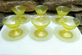 Smith Glass,  By Cracky Green Vaseline/Uranium Crackle Glass 2 Pc.  Sherbet Set 2