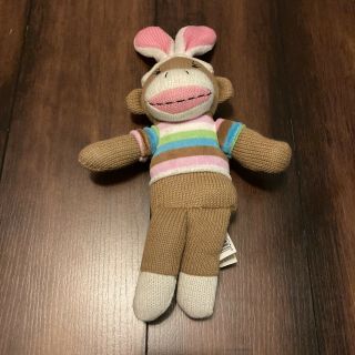 Dan Dee Sock Monkey With Bunny Ears 9 " Brown Pink Ears Sweater Easter Spring