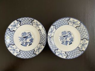 “yuan” Wood & Sons England Blue And White Bird Porcelain Saucer Dishes Set Of 2