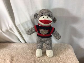 Collectible Dan Dee Plush Sock Monkey Red & Black Striped Sweater With Heart