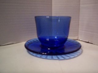 Vintage Macbeth - Evans Cobalt Blue Petalware Condiment Cup W/attached Plate - 30 