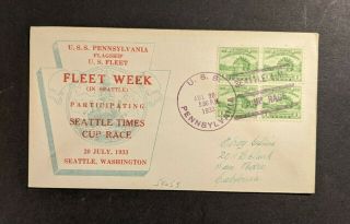 1933 Uss Pennsylvania Fleet Week Navy Cover Seattle Time Cup Race Cancel