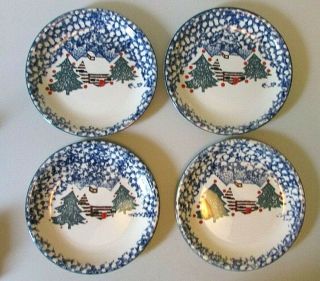 Set Of 4 Tienshan Folk Craft Cabin In The Snow Dessert Salad Plates 7 - 3/4 "